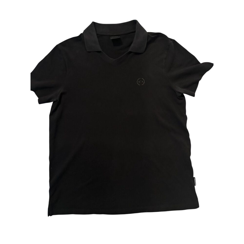 AX Armani Exchange Polo Top for Men  V Neck Short Sleeves Collared Sz L Black